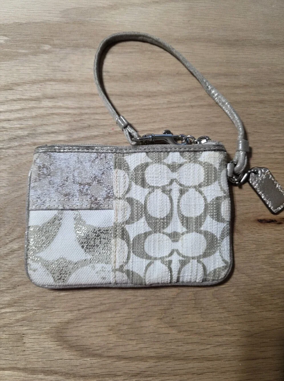 Coach Metallic Beige Signature Wristlet